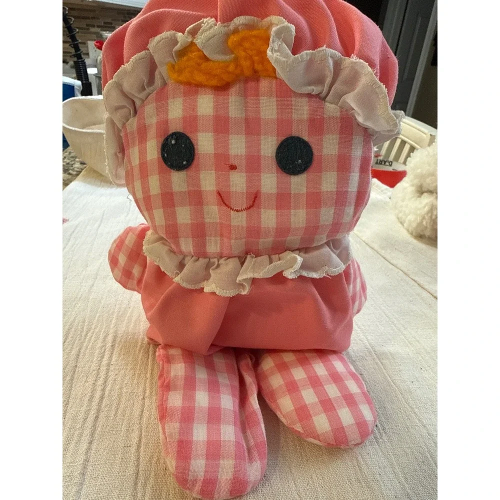 Vintage 1978 Fisher Price Lullaby Baby Doll Pink Gingham Plush Soft Toy 420